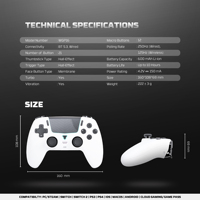 Manette de jeu Fantech WGP16 à effet Hall pour PS4, contrôleur de jeu avec pavé tactile et base de charge, manette de jeu pour PC