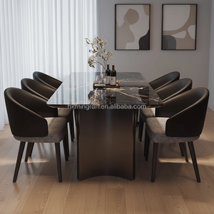 Table à manger rectangulaire en bois de style minimaliste moderne et écologique italienne, avec chaises et pieds en fer, 6 places - Product Image 2
