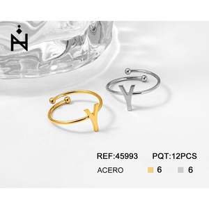 Anillo de Acero Inoxidable con Letra Y, Joyería de Moda, 6 Dorados, 6 Plateados - Product Image 1