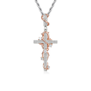 Thorn Cross Pendant 24 Inch Twisted Chain Round Brilliant Cut Diamond Unisex Necklace Everyday Wear - Product Image 1