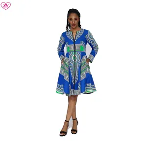 Prezzo di fabbrica stampa africana Ankara abbigliamento cotone cera manica lunga Midi lunghezza donna Dashiki giacca abito