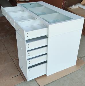 طاولة زينة حديثة بيضاء طراز فينيكس مع مساحة تخزين كبيرة و7 أدراج وسطح زجاجي - Product Image 2