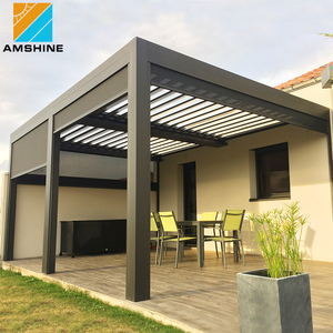 Pergola motorisée en aluminium pour extérieur, avec <span class=keywords><strong>toit</strong></span> à lames orientables, imperméable et rideaux - Product Image 1