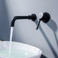Robinet de lavabo mural dissimulé en acier inoxydable 304 moderne, monocommande, finition or noir brossé, eau chaude et froide, design encastré