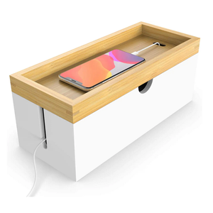 natural bamboo wood cable management box hider cable organizer box large storage holder for desk