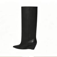 Bottes hautes à talon compensé en cuir noir pour femme, personnalisables en usine avec logo, OEM, OED – Nouvelle collection, bottes longues et élégantes