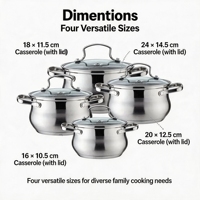 Ensemble de casseroles en acier inoxydable de style américain, écologique, avec couvercle en verre, sans revêtement, compatible induction, passe au lave-vaisselle