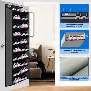 Over The Door <b>Shoe</b> Organizer 10 Tiers 20 Pair Capacity With <b>Hooks</b> For Closet Storage Black - Product Image 5