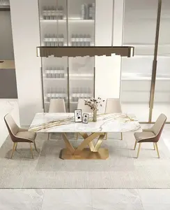 Обеденный стол и стулья Золотой каркас роскошный обеденный стол современный мраморный обеденный стол