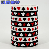 Bracelet en silicone thème poker (Pique, Cœur, Épée, Roi) – Étanche, motif géométrique simple, bijou décoratif, bracelet promotionnel
