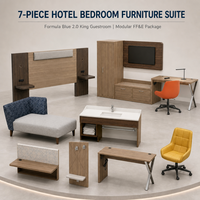 Ensemble de meubles de chambre d'hôtel FF&E modulaire 7 pièces en panneaux de bois ignifuges modernes et personnalisés pour l'hôtellerie (vente en gros)