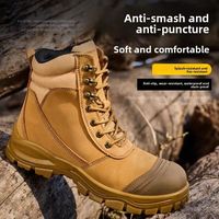 Bottes de sécurité pour hommes en cuir de vachette à tige haute, embout en acier, fermeture éclair latérale, anti-écrasement, résistantes à l'usure, bottes de travail industrielles