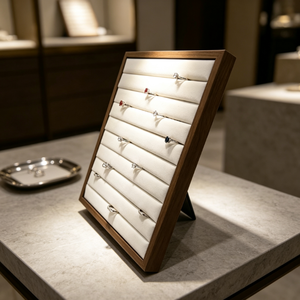 Wooden Freestanding Ring Display Stand, Soft Lining Tray For Jewelry Retail Counter Ring Showcase - Product Image 5