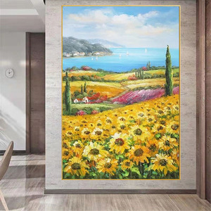 100% <span class=keywords><strong>peinture</strong></span> à l'huile peinte à la main <span class=keywords><strong>champ</strong></span> <span class=keywords><strong>de</strong></span> <span class=keywords><strong>tournesol</strong></span> jaune texturé toile <span class=keywords><strong>peinture</strong></span> à l'huile moderne or <span class=keywords><strong>peinture</strong></span> - Product Image 3