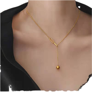 قلادة عنق من الهوفانسي مطلية بالذهب من الفولاذ المقاوم للصدأ كرة دائرية صغيرة ، قلادة برباط مشبك ورقي للنساء - Product Image 2