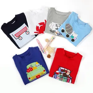 Custom Design Kids Boy Boutique Katoenen Kleding Peuter Applique Zomer T-Shirts Groothandel Kleine Jongens Boutique Kleding