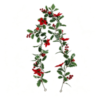 Guirlande de Noël artificielle avec des baies de Poinsettia, des baies de houx, des baies rouges, des fleurs pour la décoration de la cheminée, de la porte et des murs pendant les fêtes