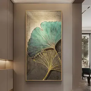 Modern lüks Ginkgo yaprak bitki ile LED ışık elmas kristal porselen boyama duvar sanat çerçeve ev dekor lüks.