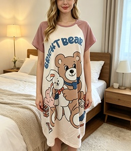 Pijamas <span class=keywords><strong>de</strong></span> Verano Holgados para Embarazadas al por Mayor OEM, Manga Corta, Estampados, Falda Larga, Lindos Dibujos Animados, Ropa <span class=keywords><strong>de</strong></span> Dormir para el Hogar, Tallas Grandes - Product Image 1