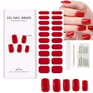 Wholesale Semi Cured Nail Polish Gel Strips Solid Color Real Polish Gel Nail Stickers for Girls 20 Strips/set Nail Gel Patch