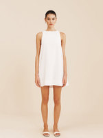 Robe Courte Vintage Sans Manches en Lin Blanc pour Femme – Décontractée, Élégante, Minimaliste, Polyvalente, Unie, Respirante, Taille Naturelle – Idéale pour l'Été