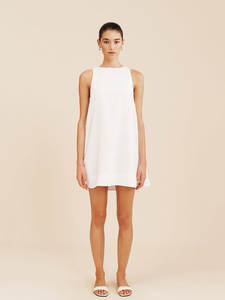 Robe Courte Blanche en Lin pour Femme, Style Français Ample et Décontracté, Élégante, Minimaliste, Polyvalente, Unie, Respirante, Taille Naturelle, Coupe Trapèze, ODM - Product Image 2