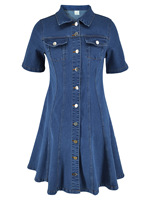 Robe en jean décontractée la plus vendue à manches courtes, amincissante à la taille