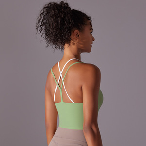Wholesale <b>Women</b> Longline Sports Bra Cross Back Thin Strap Breathable Padded Cropped Yoga Tank for Running Fitness Daily Wear - Product Image 6