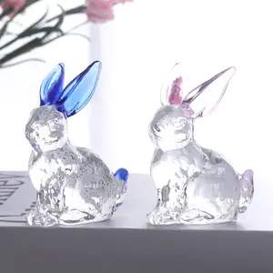 Home Decoration Optical Crystal Zodiac Animals Crystal Glass Crafts Rabbit Crystal Carving