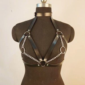 Hot-selling European and American cross-border PU bondage belt with metal <b>chain</b>, sexy chest binder, <b>waist</b> belt, and integrated - Product Image 3