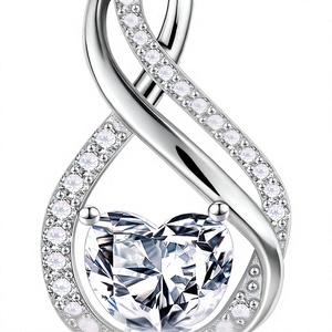 Collier en argent sterling 925 avec pendentif en moissanite taillée en cœur et bande torsadée infinie, pavé, cadeau de mariage pour femme - Product Image 3