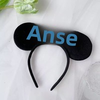 Headband Kain Buatan Tangan Motif Kepala Tikus dengan Pita dan Polkadot untuk Pertunjukan dan Taman Hiburan, Telinga Hitam, Produk Baru YHM