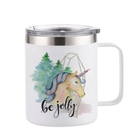Mug de voyage isotherme en acier inoxydable de 12 oz, revêtement poudré, avec poignée, pour impression UV et gravure laser, mug de camping de 12 oz