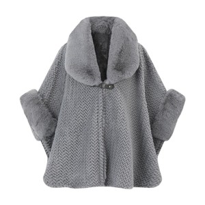 Capa de punto elegante para mujer con ribete de piel sintética, cuello de solapa esponjoso, suave, ideal para reuniones de Año Nuevo y Navidad - Product Image 5