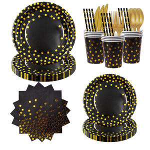 ชุดอุปกรณ์จัดงานวันเกิดลายจุดสีดำทอง  ประกอบด้วยจานหนา แก้วกระดาษ กระดาษเช็ดมือ ชุดเครื่องใช้บนโต๊ะอาหาร - Product Image 1