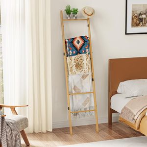 BAMBOOHOMIE Usine 6 Niveaux Bambou Bois <span class=keywords><strong>Serviette</strong></span> Couverture Porte-<span class=keywords><strong>Échelle</strong></span> pour Salle De Bains Salon Mur Penché Bambou Porte-Serviettes - Product Image 4