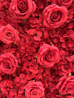 Mur de fleurs artificielles rouges 8x8FT, panneau mural de fleurs, fausses roses, parfait pour la décoration de mariage, de fête, ou de stand d'anniversaire