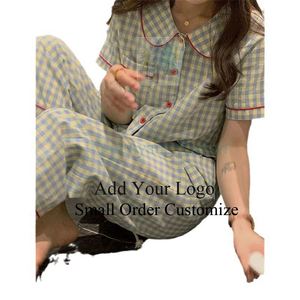 Cardigan à manches longues pour femme, version coréenne, taille fine, en soie de lait à carreaux, pour le <span class=keywords><strong>printemps</strong></span>, l'automne et l'été, ensemble de pyjama deux pièces pour la maison - Product Image 4