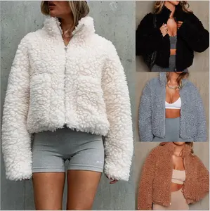 Outono e inverno 2021 Europeu e Americano cross-border Amazon new plush cardigan roupas das mulheres casaco curto casaco de lã de cordeiro
