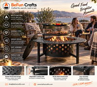 Brasero d'extérieur avec barbecue 3 en 1, foyer à bois avec grilles de cuisson réglables et plateau pour patio et jardin