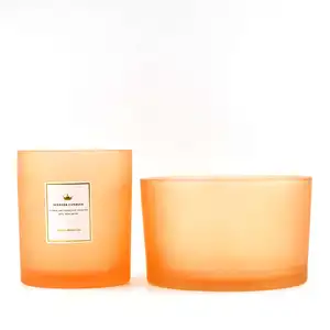 Wholesale Small TeaLight Large 3 Wick Clear Frosted Orange 12OZ 500ML Glass Candle Jars with Lid