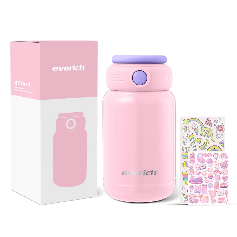 New ODM Design 450 ml Insulated Stainless Steel School Children Bpa Free Drinking Cute Kids Water Bottle with EVA Sleeve