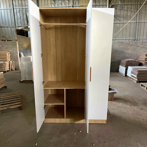 Modern White Wardrobe With Wooden Handles 2 Drawers Freestanding <b>Bedroom</b> <b>Storage</b> <b>Cabinet</b> Minimalist Design - Product Image 2