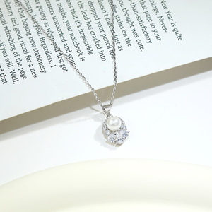 Collier Pendentif de Fiançailles en Argent Sterling 925 Plaqué Rhodium avec Perle Coquillage Goutte d'Eau et Zircon, Qualité Supérieure, Prix de Gros Personnalisé - Product Image 4
