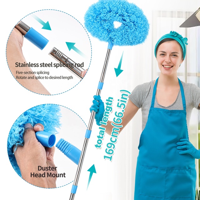 Yolan Microfiber Duster Flexible Extension Pole Reusable Removable Head Ceiling Fan and Furniture Cleaner for Home Office Use