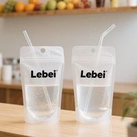 Sachet refermable en plastique PET transparent Lebei, sans BPA, de qualité alimentaire, réutilisable, pour jus, boissons liquides, avec paille pour l'emballage