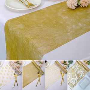 Microstar 28*500cm or estampage <span class=keywords><strong>Net</strong></span> gaze soie Polyestar chemin de Table anniversaire fête de mariage décoration nappe décorative - Product Image 3