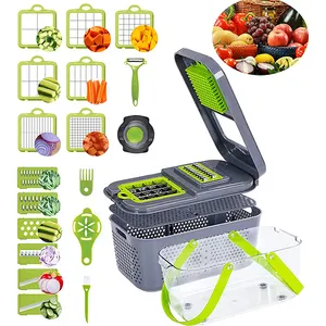 22 In 1 Groentesnijmachine Keuken Multifunctionele Handbediende Veilige Handmatige Salade Voedsel Ui Groentesnijder Chopper