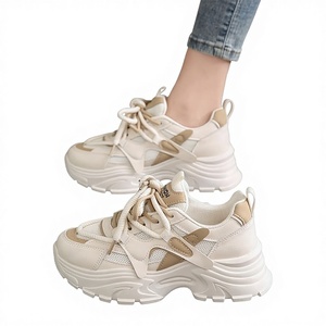 All-Match <b>White</b> <b>Lace</b>-Up Shoes Petite Height Increasing Thick-Soled Sneakers Women's 2025 Spring Breathable Mesh Dad Shoes - Product Image 1