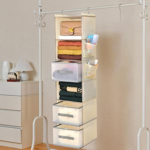 Organisateur de placard suspendu à 6 niveaux avec 3 tiroirs et poches latérales pour vêtements, chaussures, ceintures, sacs à main, design moderne - Product Image 2